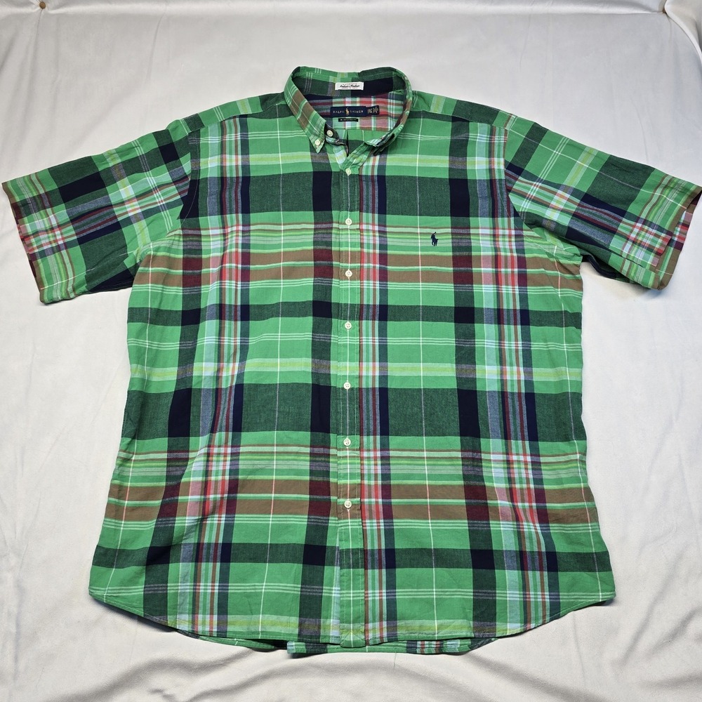 Ralph Lauren  RL Untucked Fit Plaid Button Down Shirt Men 2XLT Indian Madras